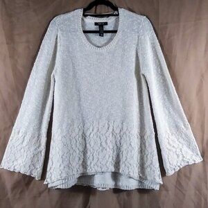 Style & Co. Women's White Long Sleeve Lacey Florals Cable Knit Sweater Size L